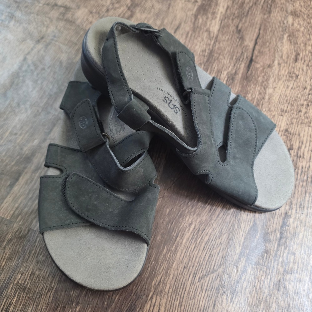 SAS Strappy Sandals Womens 8 M Grey Tripad Comfort Nubuck Leather Slingback
